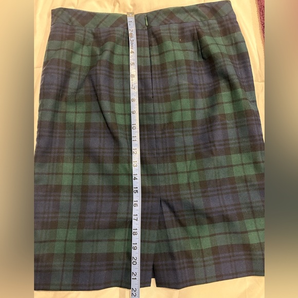 J. Crew Dark Green and Navy Plaid Pencil Skirt - Picture 5 of 6